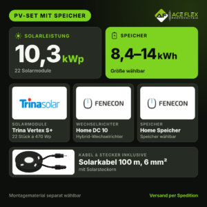 10,3 kWp PV-Set mit Speicher – 22x Trina Vertex S+ 470 Wp + Fenecon Home DC 10, Speicher wählbar