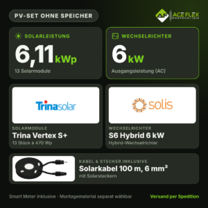 6,11 kWp PV-Set ohne Speicher – 13x Trina Vertex S+ 470 Wp + Solis S6 6 kW 3-phasig Hybrid (inkl. Smart Meter)