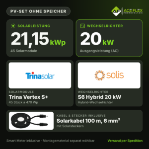 21,15 kWp PV-Set ohne Speicher – 45x Trina Vertex S+ 470 Wp + Solis S6 20 kW 3-phasig Hybrid (inkl. Smart Meter)