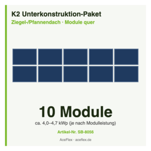 K2 Unterkonstruktion-Paket für Ziegeldach mit 10 Modulen quer – Schema