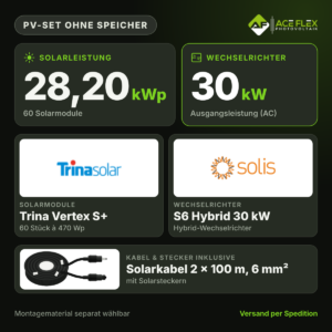 28,20 kWp Photovoltaik-Set ohne Speicher | 60x Trina Vertex S+ 470 Wp + Solis S6 30 kW 3-phasig Hybrid