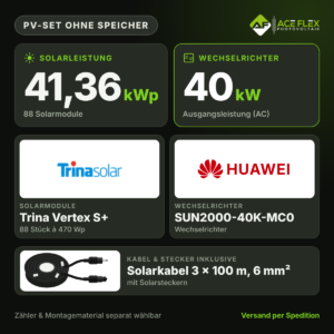 41,36 kWp Photovoltaik-Set ohne Speicher | 88x Trina Vertex S+ 470 Wp + Huawei SUN2000-40K-MC0