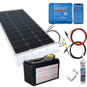 130 Watt Wohnmobil Set mit Victron 75/10 & 100Ah Lithium Batterie schwarz